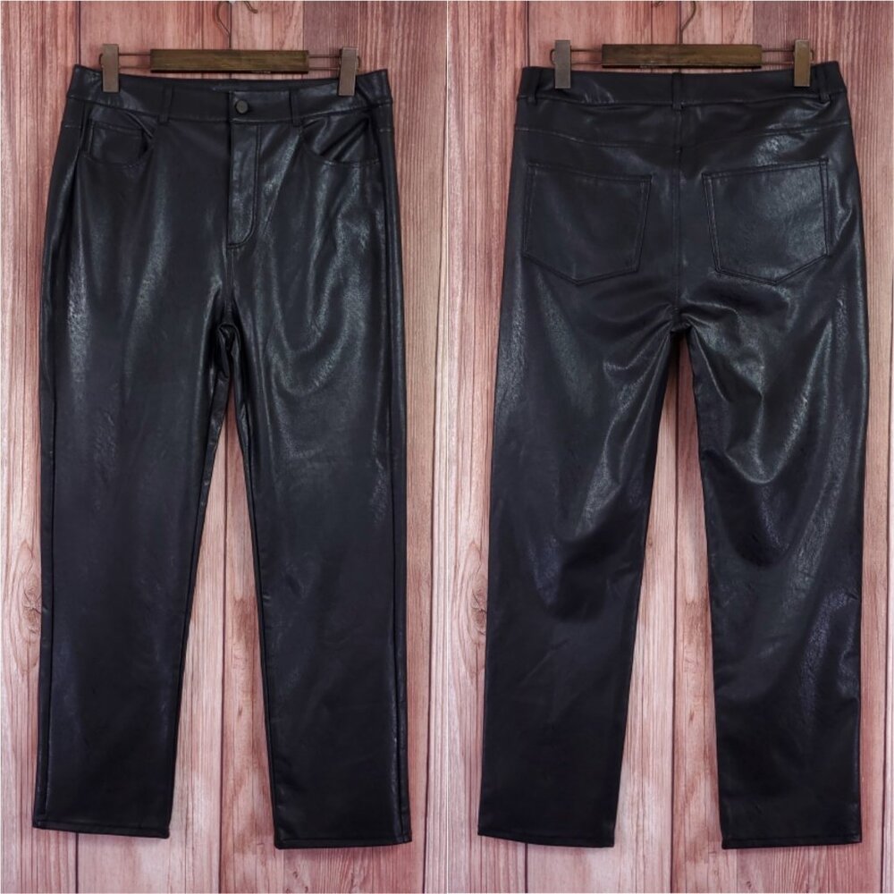 NWT Paige Womens Size 32 Stella Straight Faux leather Pants Black 7466J29-1086